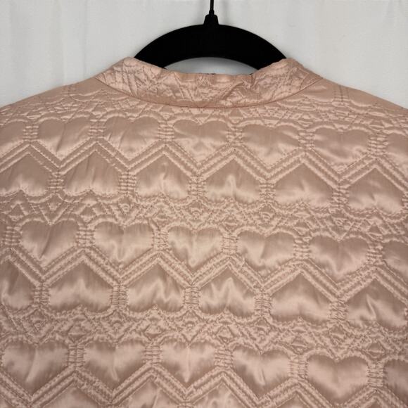 KATE SPADE Reversible Quilted Heart Satin Black Pink Ruffle Hem Jacket Coat M - Picture 15 of 16